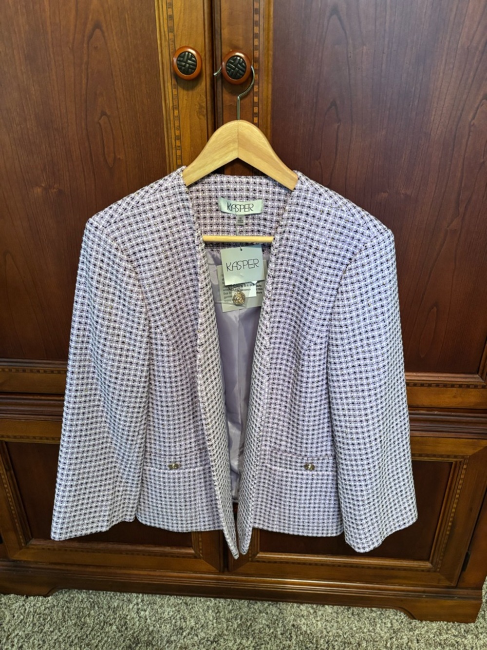 Kasper NWT Lavender Tweed Blazer with Gold Button Accents